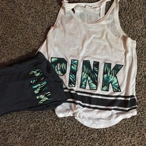 PINK outfit. Shorts and a tank.