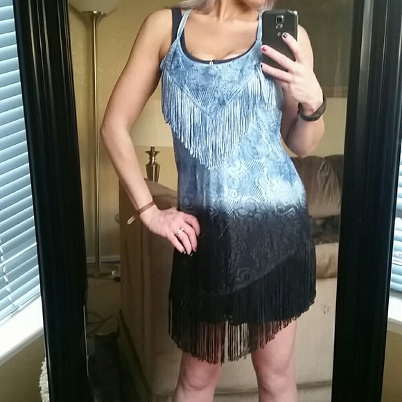 NWT Free People Blue Ombre Fringe Dress - Picture 2 of 4