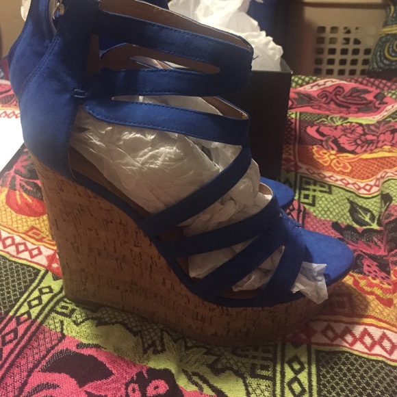 Blue wedge sandals