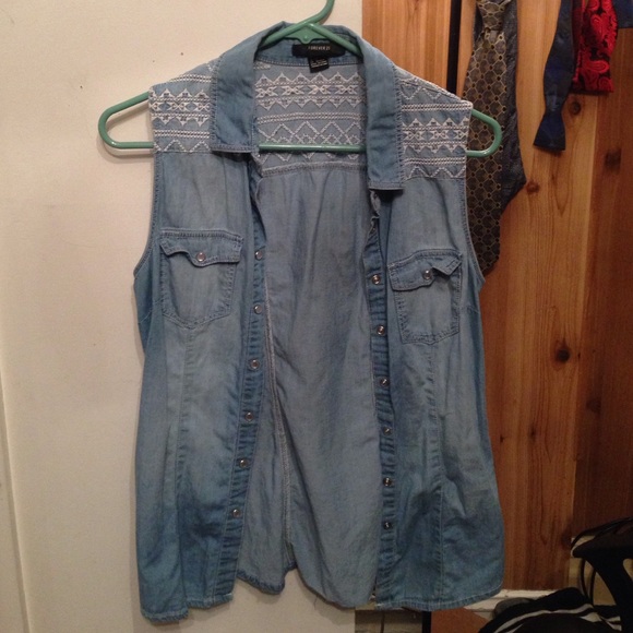 Denim button up tank