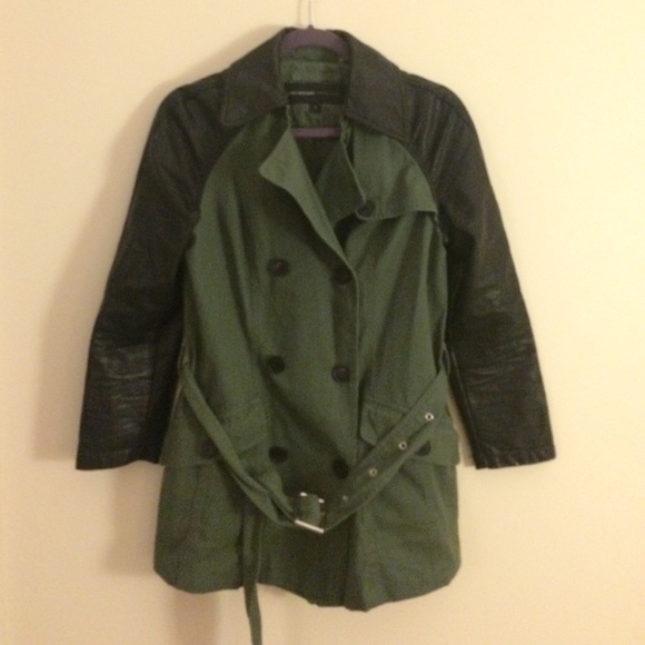 Marc New York Khaki Trench Coat with Faux Leather