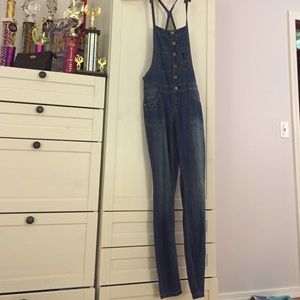 dark wash overalls size sm