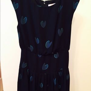 Ann Taylor drop waist dress black w green hearts