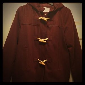Burgundy Delia's toggle jacket with Thinsulate.