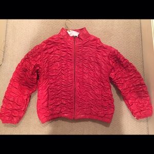 Genuine leather vintage red ruffled jacket.