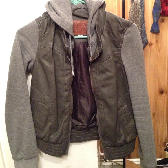 Pleather/cotton hooded jacket