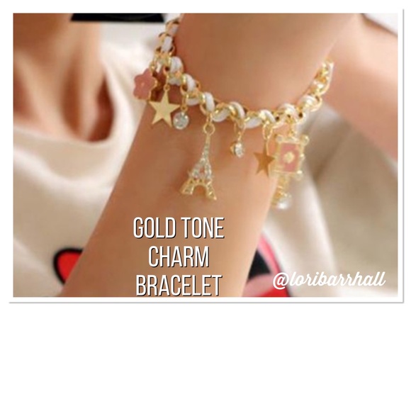 Gold Tone Eiffel Tower Charm Bracelet