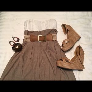 Strapless white and khaki dress