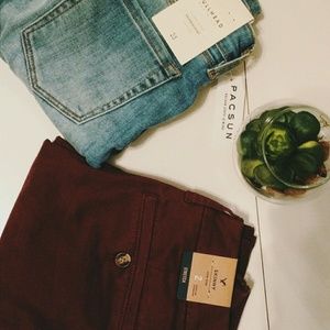 2 pair of jeans, denim & burgundy