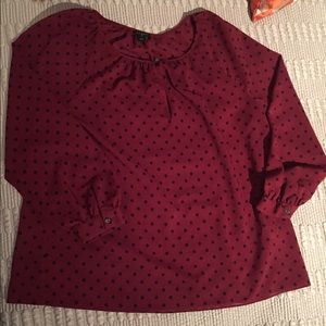 J. Crew factory maroon and navy polka dot blouse