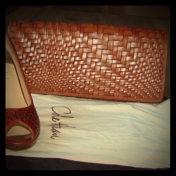 Cole Haan Handbags - NWT Cole Haan Izzie Woodbury Optical Weave Clutch
