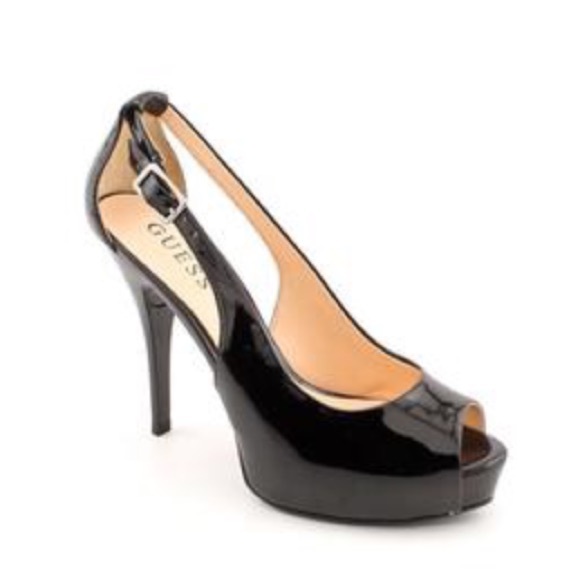 Guess sling back black patent heels - never worn!