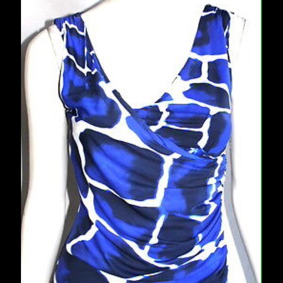 Roberto Cavalli Blue and White Animal Print Top