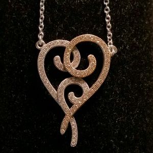 *SALE!*silver & gold crystal heart necklace