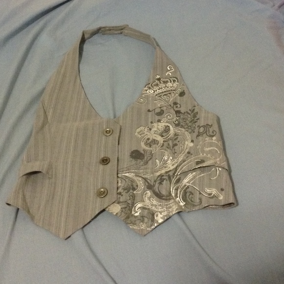 F.A.N.G. halter pinstripe gray vest silver print