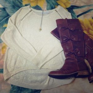 Bisou Bisou Hi Low Zipper Gold Sparkly Sweater