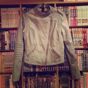 Black Swan Washed Light Blue Vegan Moto Jacket