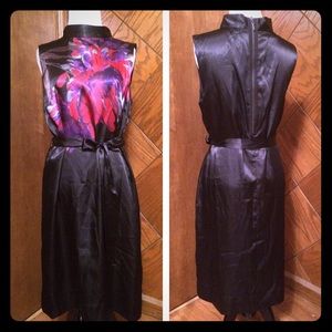 Silky black & floral shift dress