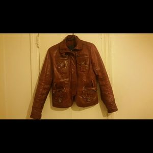Cranberry women's leather jacket with belt