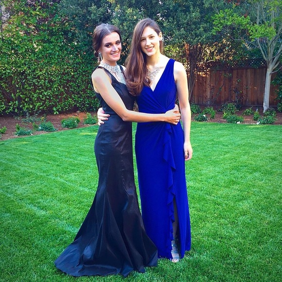 Black formal dress with train