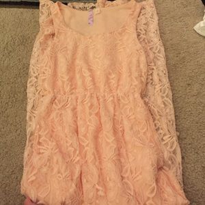 Pink lace maxi dress.
