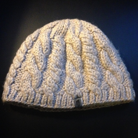 North Face cream knitted beanie with fleece lining