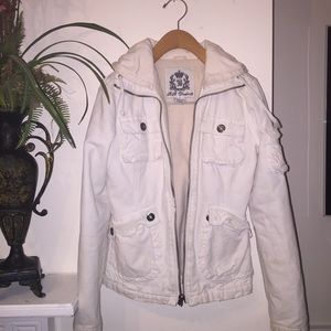 Cream Fleece Hooded Zip Up Jacket