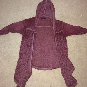 Burgundy hooded cardigan