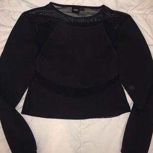 black Asos cropped long sleeve w sheer cutouts