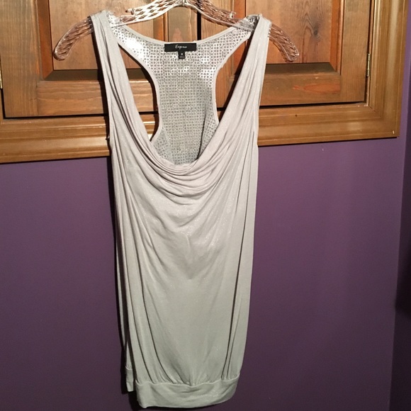 Express Sequin Gray Racer Back Tank Top