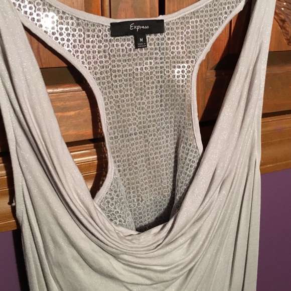 Express Sequin Gray Racer Back Tank Top - Picture 2 of 4