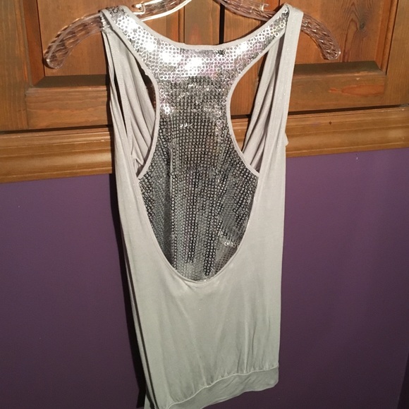 Express Sequin Gray Racer Back Tank Top - Picture 3 of 4