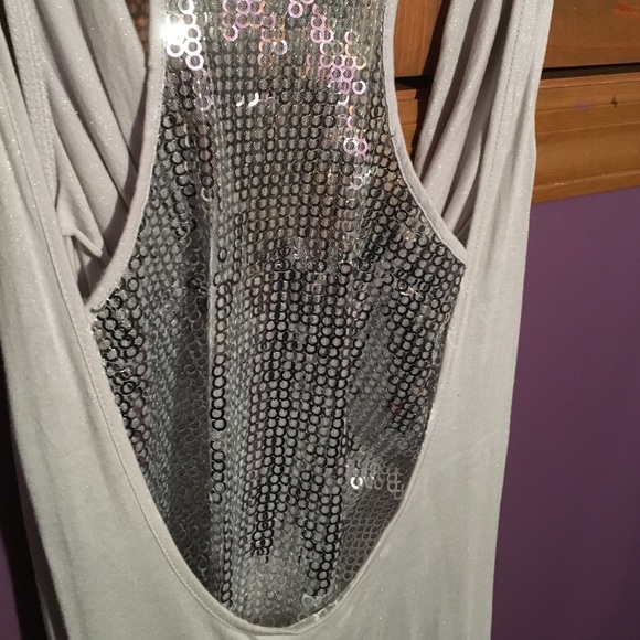 Express Sequin Gray Racer Back Tank Top - Picture 4 of 4