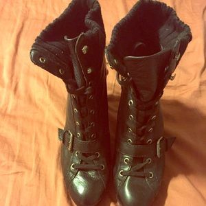 Nine West black hi combat boots