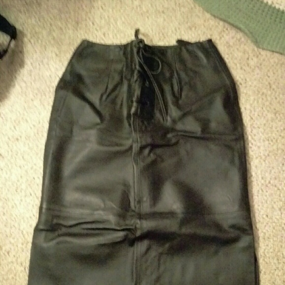 Long leather skirt, tie up