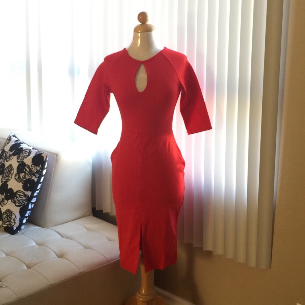 Red body con dress