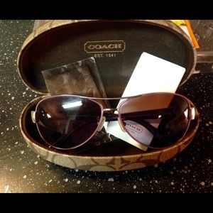 Purple Coach Aviator Sunglasses with case.