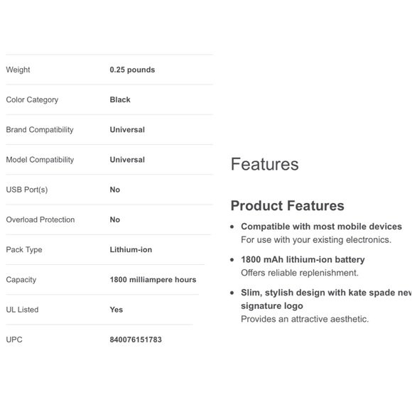 🚫SOLD IN BUNDLE!🚫 kate spade portable charger - Picture 4 of 4