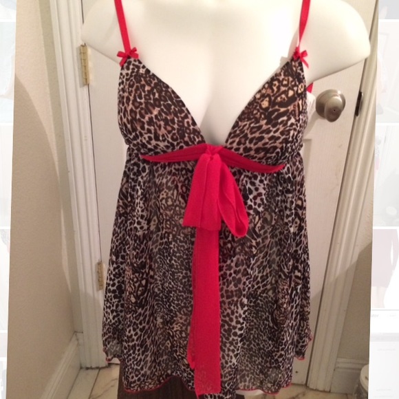 New Red leopard cheetah chemise teddy bra sexy pad