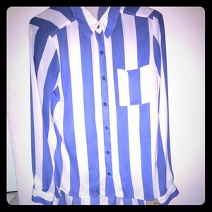 Blue and White Striped Button Down