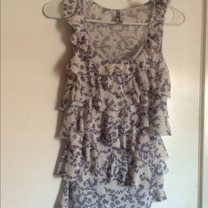 Charlotte Russe Ruffle Blouse W/ Blue Flower Print