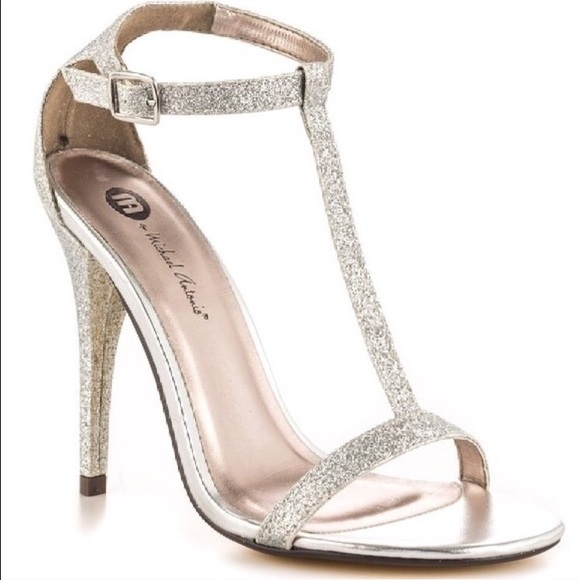 Silver sparkle t-strap high heels