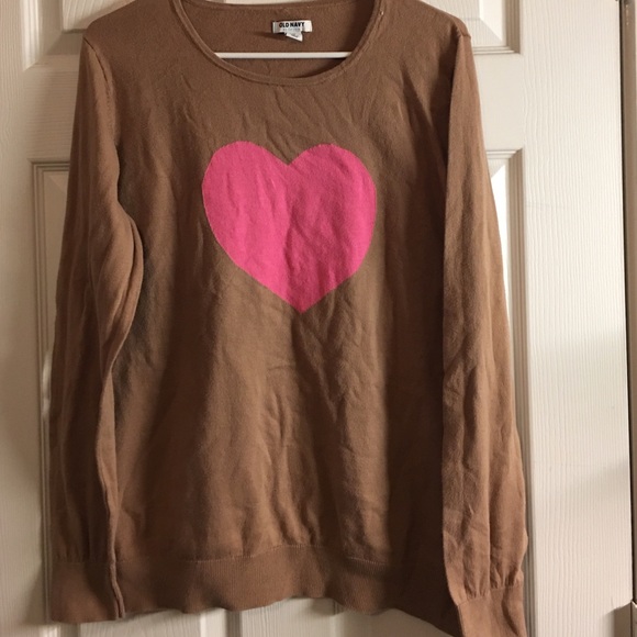 Brownish tan long sleeve shirt with pink heart