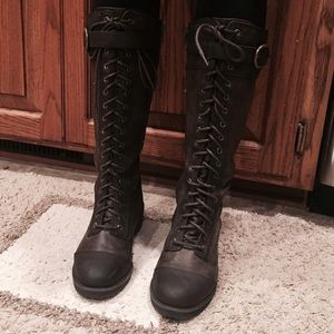 Laced up brown boots