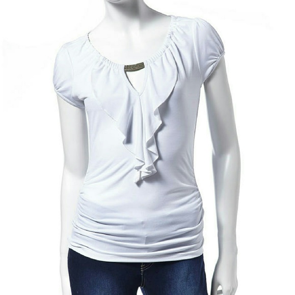 Heart Soul Solid Color Ruffle Front Top ? Juniors