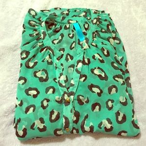 Sheer teal leopard blouse
