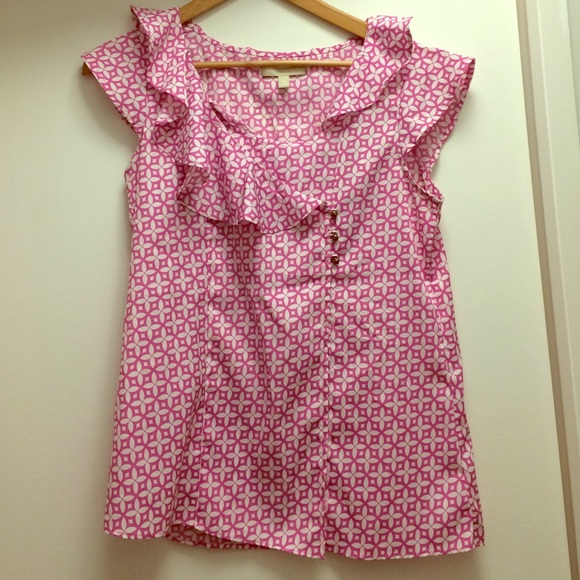 White and Pink Banana Republic Blouse
