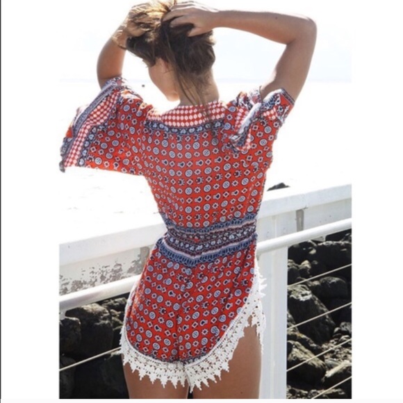 💠💠The GLENDON print lace romper - RED - Picture 2 of 4