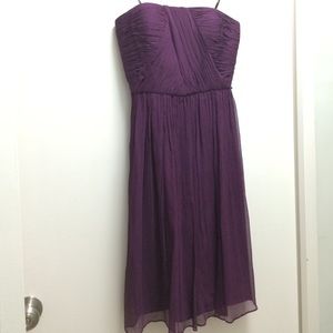 Strapless purple crepe dress