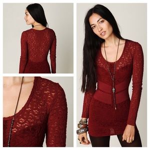 XS Free People red lace bodycon tunic